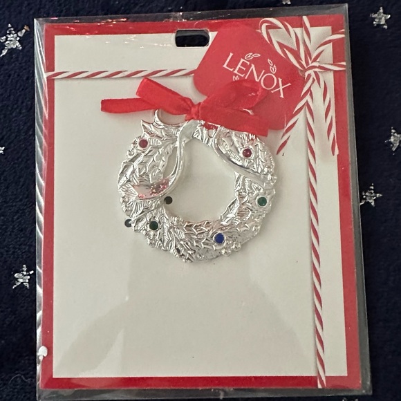 Lenox Silver Jeweled Wreath Ornament - Picture 1 of 4
